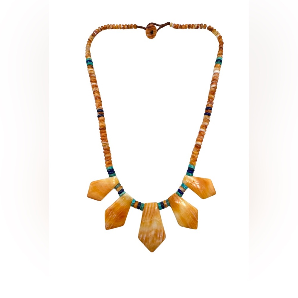 Native American Turquoise Lapis Spiny Oyster Multi Stone Bib Beaded Necklace - Picture 5 of 6